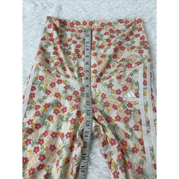 Adidas Sport Leggings Floral Size M Steiped High Waste Gym Yoga Running - Picture 12 of 12